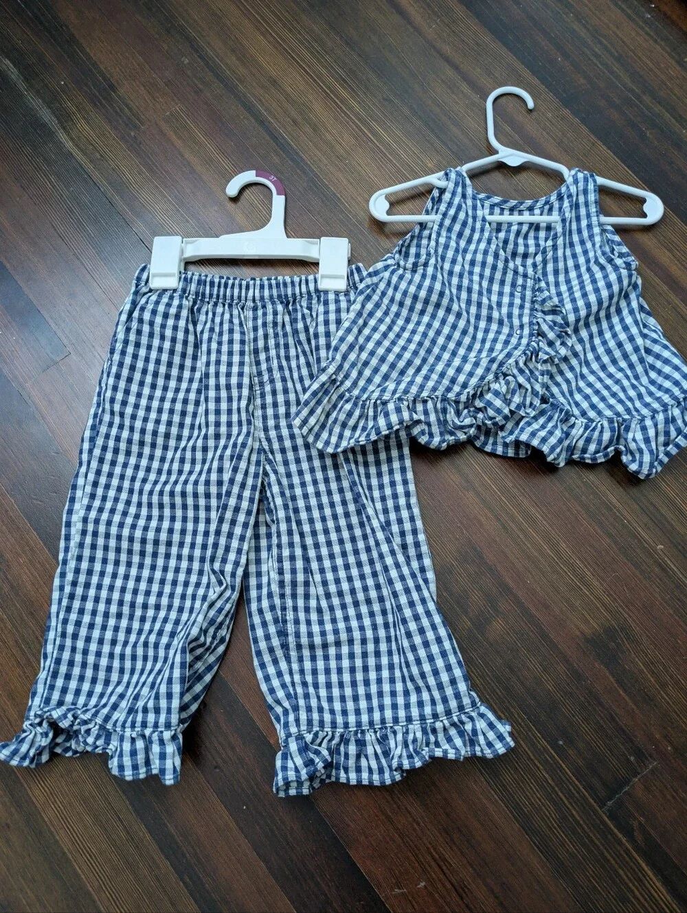 GAP Baby Navy and White Gingham Ruffle Set, Size 3, Cotton
